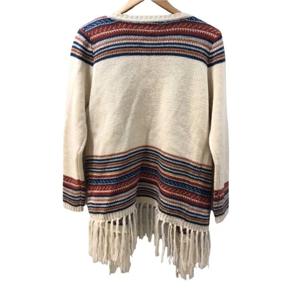 TOBI Annie Fringe Cardigan Drape Front Sweater Ivory Stripe Size M/L LV6291 - Picture 7 of 8
